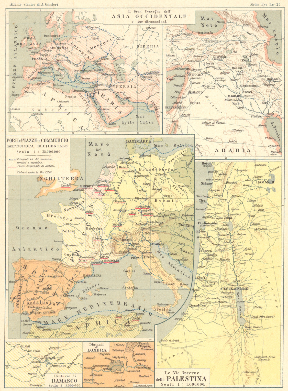 WORLD. Asia occidentale; Porti Piazze Commercio Europa; Palestina 1889 old map